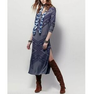Free People Bauhaus Swit Maxi Dress V Neck Long Sleeve Slits Knit Gray Med NWT